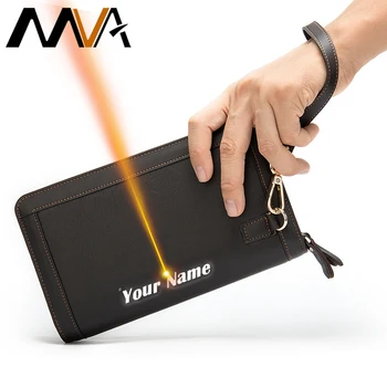 

MVA Men's Clutch Wallet Double Zipper Long Men Wallets Genuine Leather Clutch Purse Card Organizer Wallet Vintage Engrave 9013