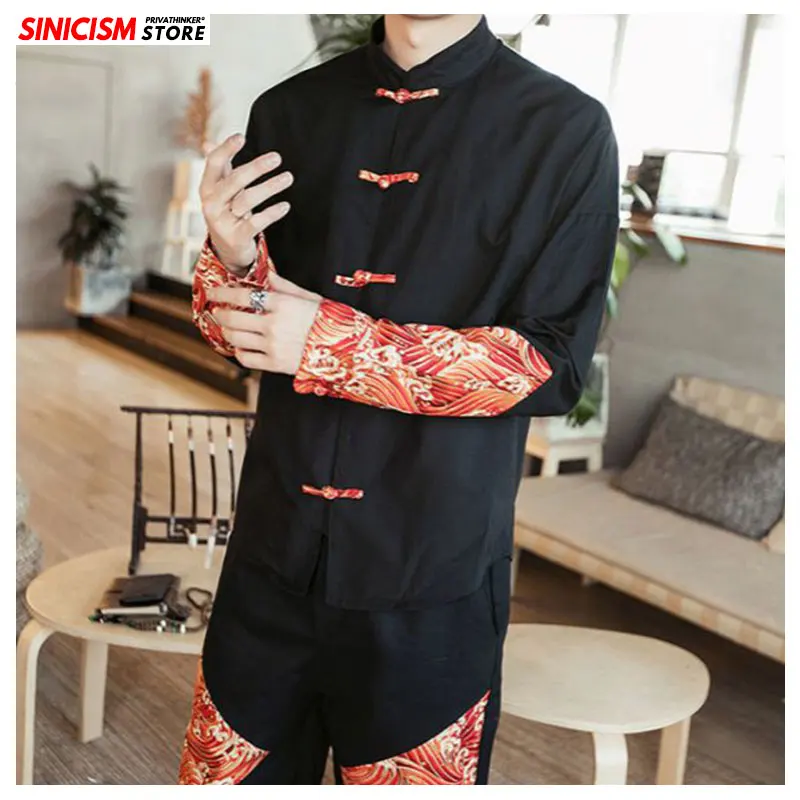 Sinicism Store для мужчин 2020 Новые лоскутные рубашки в китайском стиле Мужская модная