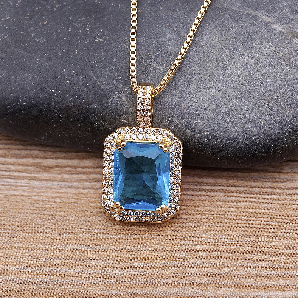 Top Quality Austrian Crystal Big Geometric Rectangle Pendant Necklaces ...