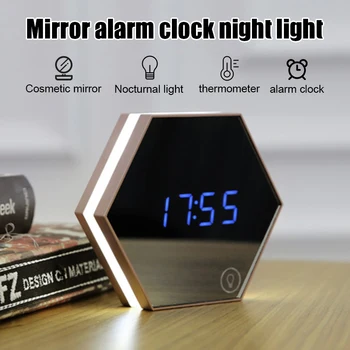 

Digital Alarm Clock Multifunctional USB Charging LED Mirror Alarm Clock Thermometer Night Light for Home Office LHB99