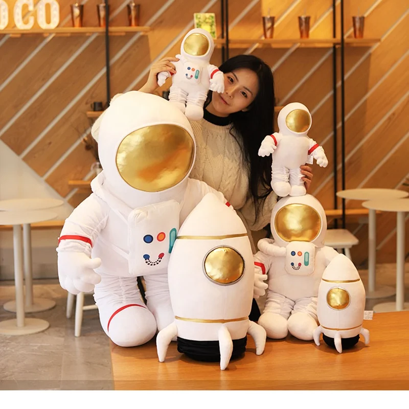 Simulación serie espacial juguetes de peluche astronauta hombre del espacio cohete nave espacial de peluche de felpa muñeca sofá almohada niños regalos de cumpleaños