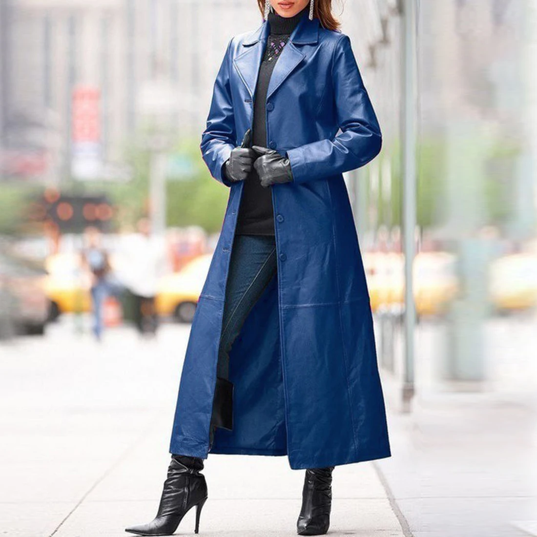 Vintage Faux Leather Coat Women Long 