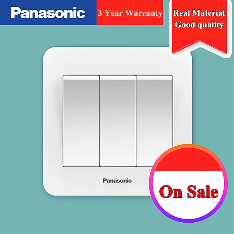 Panasonic 1/2/3/4 Gang 2 Way Push Button Switch Panel Wall Interruptor White PC Frame Panel Light Switch On/Off Wall Switch