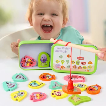 

15PCS Fish Wooden Magnetic Fishing Toy Set Educational Outdoor Game Toy Fish Parent-child Exchange Interactive Toys