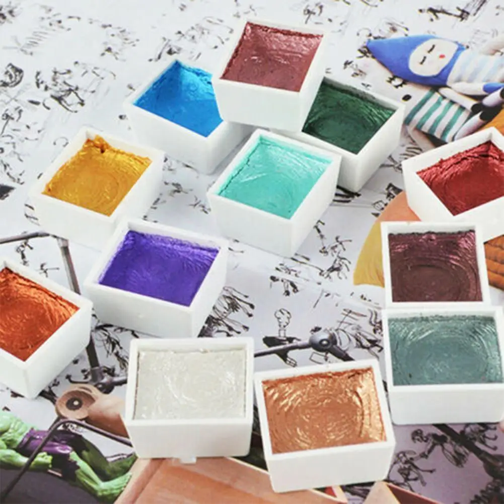

12 Colors/set Watercolor Paints Sets Basic Neone Glitter Paint For Beginner Supplies Watercolor Drawing Paint Art Painting S6N6