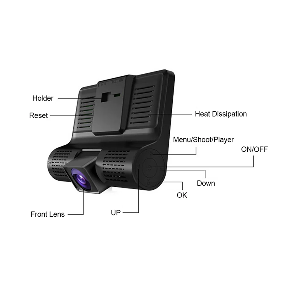 Vehemo Автомобильный видеорегистратор Даш Cam Автомобильная 3 заднего вида Камера оправой HD мультипросветление с каждой стороны-Функция авто камера Универсальный 4 дюйма автомобиля 1080P вождения видео Регистраторы