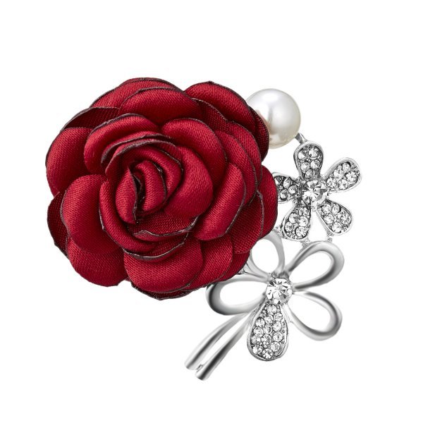 Charm Lady Cloth Art Pearl Fabric Flower Brooch Pin Women Cardigan Shirt Shawl Coat Lapel Pin Jewelry Accessories Gifts