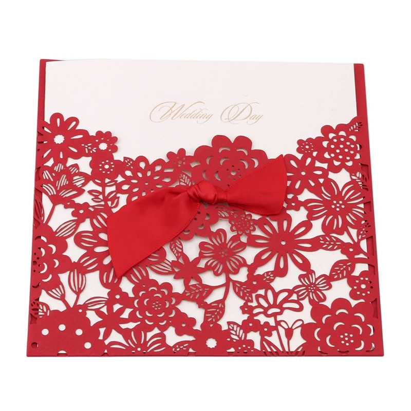  1Set Gold Red Laser Cut Luxury Flora Wedding Invitations Card Elegant Lace Favor Print Envelopes We - 4.00047E+12