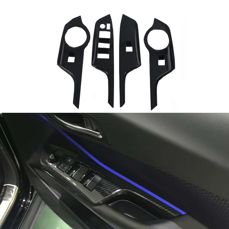 

For Right Hand Drive Car 4pcs Carbon Fiber Window Control Button Trim Lift Switch Panel Cover For Toyota CHR CH-R 2018 2019