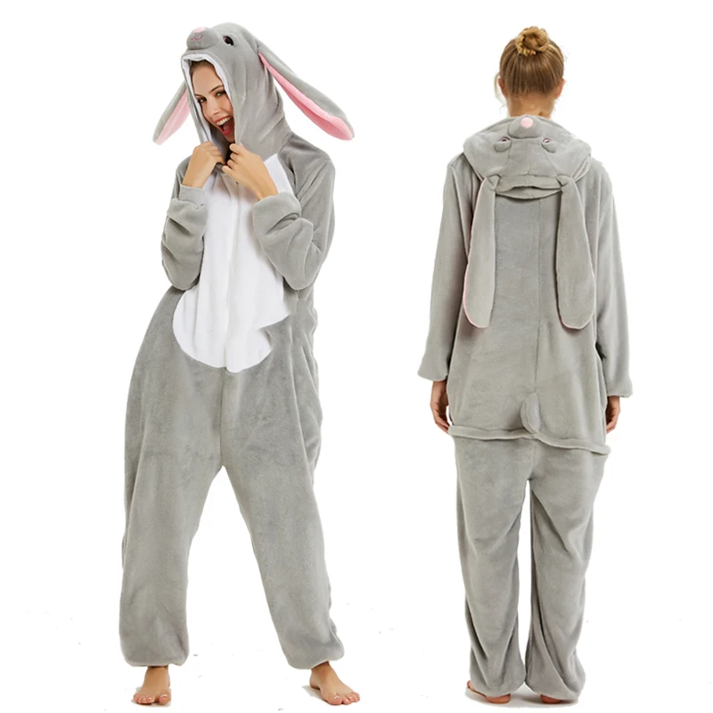 Kigurumi Кролик взрослых Единорог пижамы животных пижамы для женщин мужчин Onesie анимэ Косплей костюмы зимние пижамы костюм комбинезоны - Цвет: Rabbit