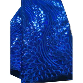 

Promo! Cheap Roayl Blue Silver Mesh Lace Fabric Beautiful Sequins High Quality African Women Dresses Lace Material