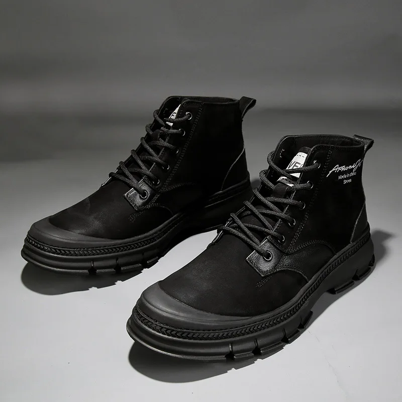 

Winter MEN'S SHOES Genuine Leather Martin Boots Men's Trend Men's Boot Fashion Men Full-grain Leather Boots MEN'S Short Boots Tr