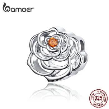 

BAMOER Rose Silver Metal Beads for Women Jewelry Making 925 Sterling Silver Openwork Charms fit Original Snake Bracelet BSC079