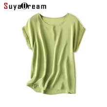 SuyaDream Summer Silk Shirt 100%Real Silk Bat Sleeved Solid Candy Colors O neck T shirt 2020 New Summer Top