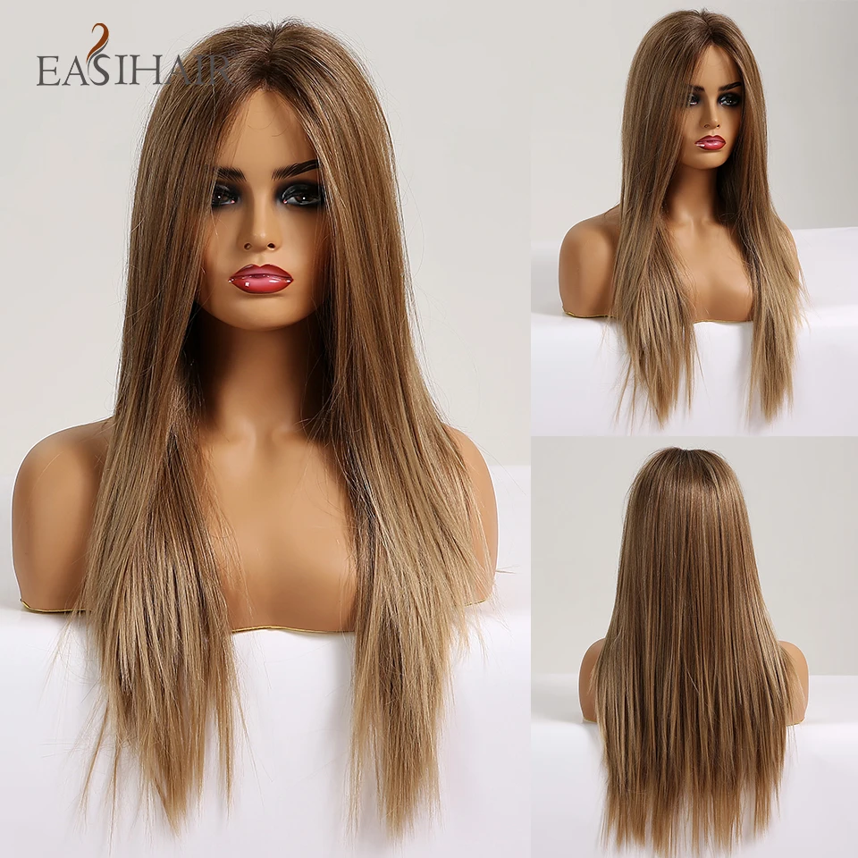 Lace-Front-Wig Synthetic Wigs Blonde Baby-Hair Heat-Resistant Brown Straight Long Women