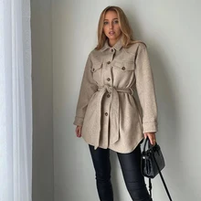 

2022NEW New Fall Winter Women Jacket Long Sleeves Belted Warm Thicken Casual Fashion High Street Za Women Coat Outfits Tops