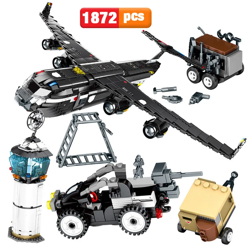

1872PCS SWAT Team Transport Aircraft Building Blocks Legoing Military Airplane City Police Figures Bricks Educational Toys Boys