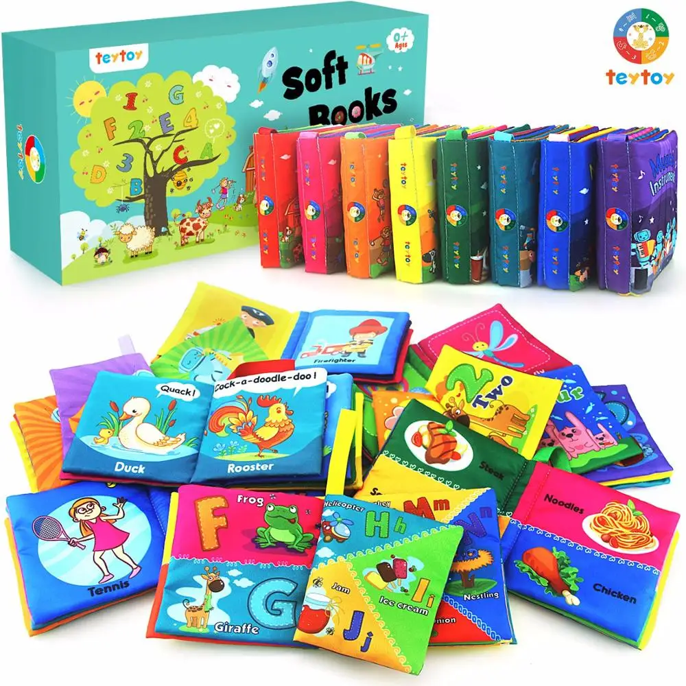 

My First Soft Book,teytoy 8 PCS Baby Cloth Books Early Education Toys Activity Crinkle Cloth Book for Toddler, Infants