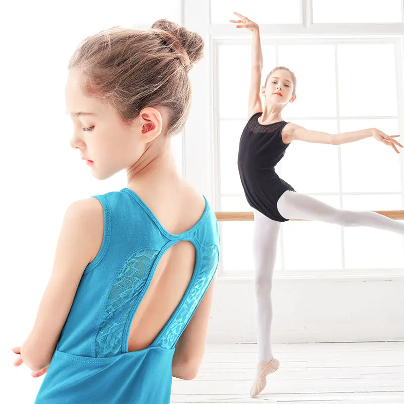 

Girls Kids Ballet Leotard Lace Vest Gymnastics Bodysuit Black Backless Leotard Teen Monokini Swimwear Beachwear