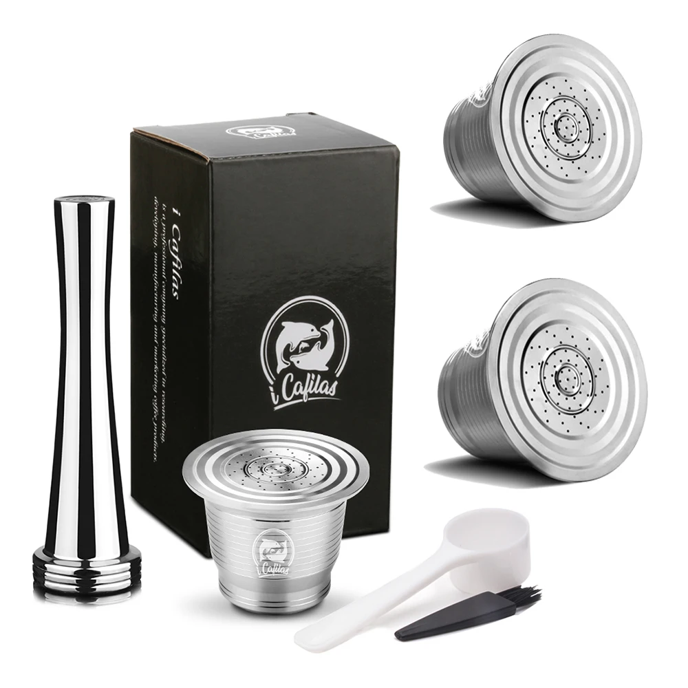 Пищевой нержавеющей стали многоразовые капсулы Nespresso постоянный Кофе Pod держатель для Nespresso оригинальной линии машины с подарком - Цвет: 3Cup 1Tamper