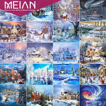 

2020 MEIANDiamond Painting Winter Diamond Embroidery Snow Scenery Needlework Full Round Landscape Mosaic Cross Stitch Wall Decor