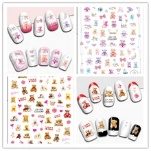 10Pcs Cartoon Bear Niail Stickers Snow Love Letter Patterns Nail Art Transfer Stickers Decals Nail Art DIY Design Decoration