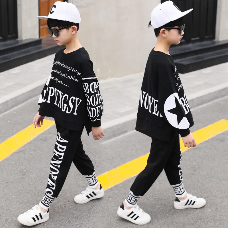 

2019 BOY'S New Style Size Lettered Set Fashion Korean-style Big Boy Autumn Western Style Two-Piece Set Childrenswear