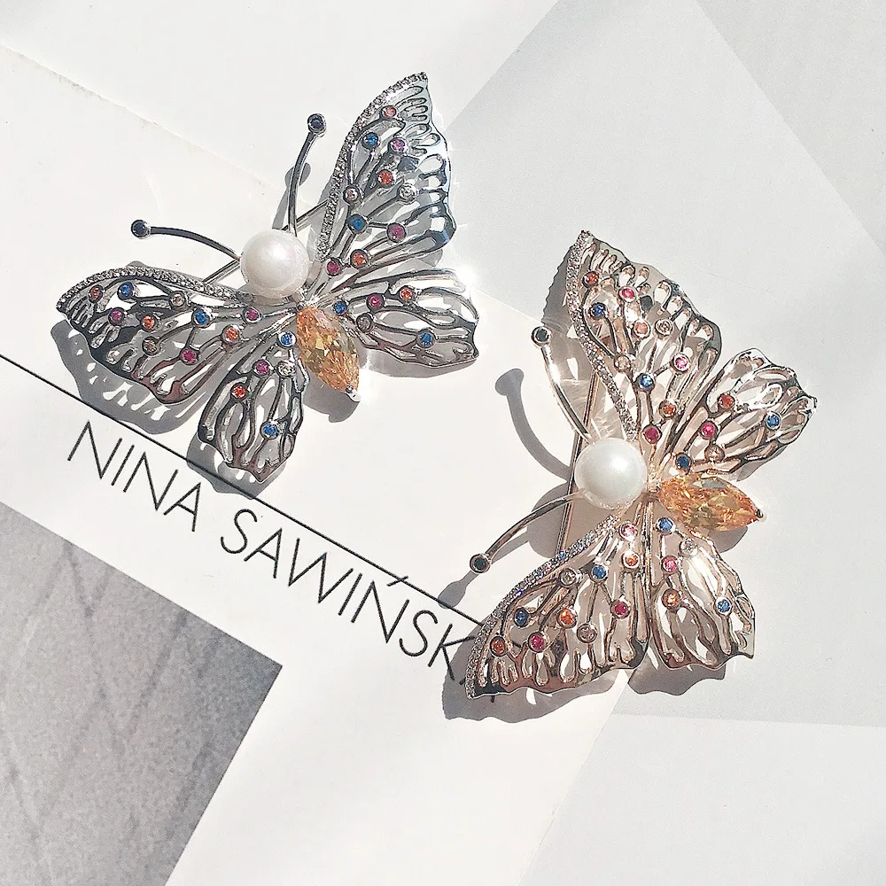 

Rhinestone Crystal Silver/Gold Animal Brooches for Women Butterfly Shell Pearl Brooches Wedding Bridal Party Bouquet Brooch Pin