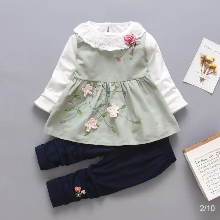 Комплекты одежды для маленьких девочек весенне-осенний детский Модный хлопковый топ+ штаны, спортивный костюм из 2 предметов для маленьких девочек, костюм для дня рождения