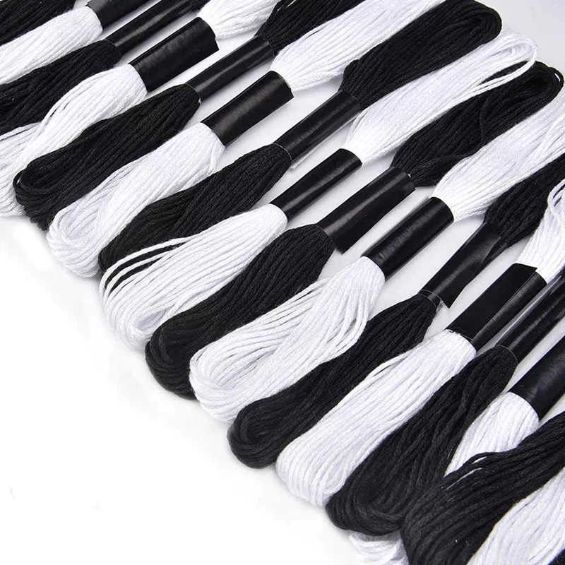 Cross Stitch Embroidery Thread for DIY Homemade Craft Sewing Accessories 12  White+12 Black Embroidery Floss Supplies