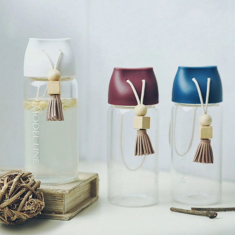 

New Water Bottle Glass Tied Rope Tassel Outdoor Cute Creative Portable Leakproof Milk Juice Drinkware