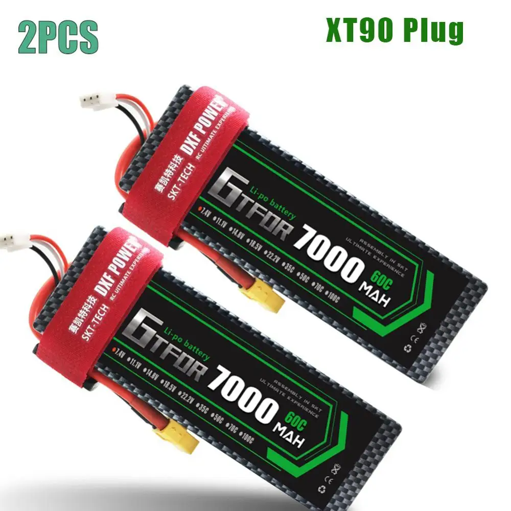 GTFDR 2 шт. RC батарея Lipo 7,4 V 11,1 V 2S 3S 6000MAH 6500MAH 6200MAH 7000mah 50C 60C 80C 100C 120C для RC Stampede автомобильный Дрон - Цвет: 2PCS7000HARDXT90