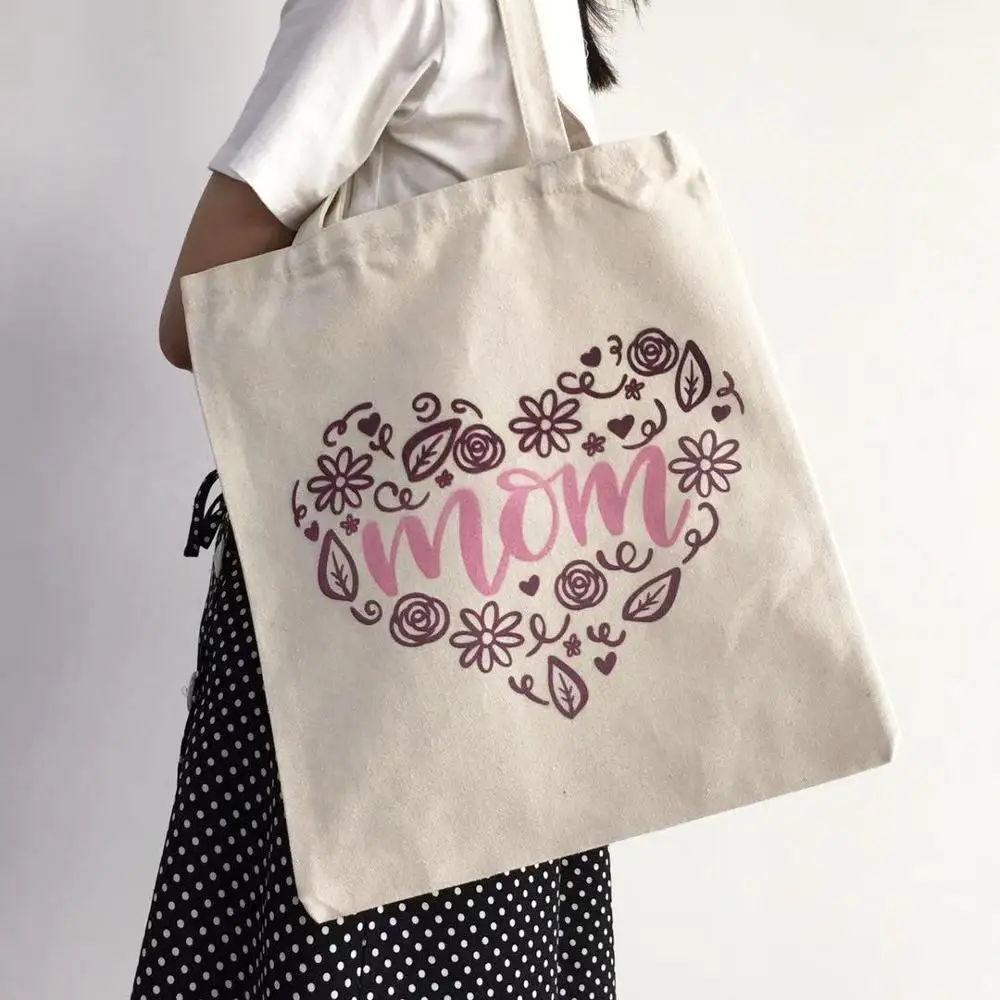 

2019 Mom Print Canvas Tote Bag Women Cotton Reusable Shopping Daily Use Handbags Student Fashion Summer Shoulder Bags