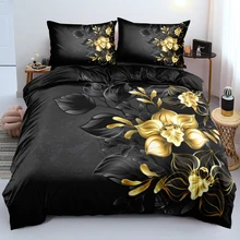Juego de fundas de edredón con diseño de flores en 3D, ropa de cama, edredón, fundas de almohada, tamaño 220x240, textil negro para el hogar