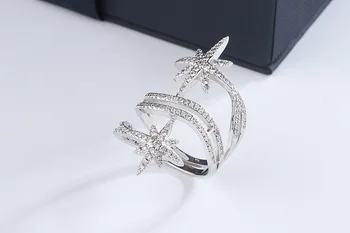 

3 Layer 925 Silver Ring Flower shape Mutilayer 5-8 Size Star New Fashion Crytal Ring Star Dazzling Open Finger Rings