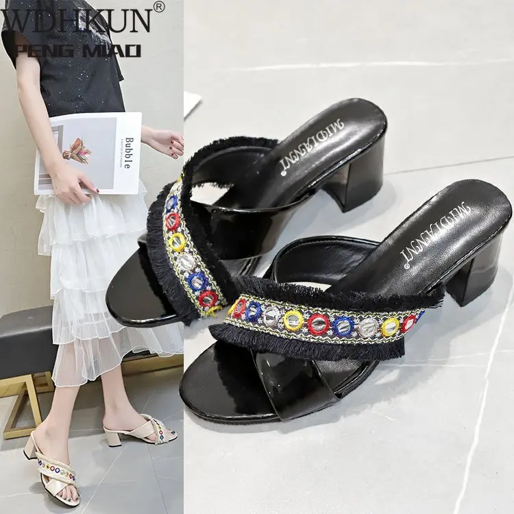 

Woman Sandals Shoes Slippers 2020 Summer Style Wedges Pumps High Heels Slip On Bling Fashion Gladiator Shoes Women