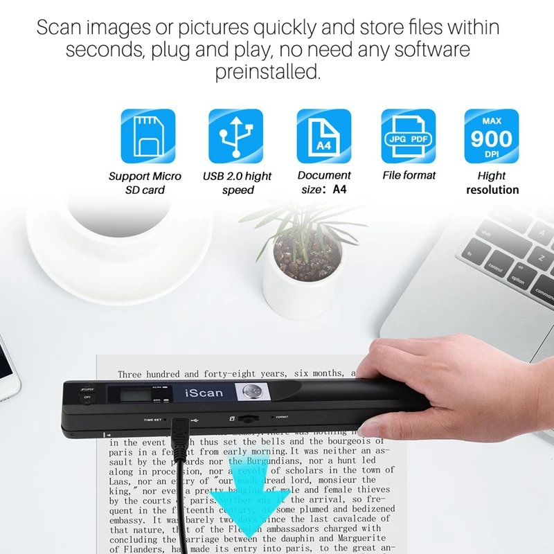 Портативный беспроводной сканер формата A4 для документов и изображений разрешение 900 точек/дюйм/формат Jpg Pdf/ЖК-дисплей(формат Jpg/Pdf, высокая скорость