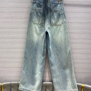 

Weekeep Pockets Patchwork High Waist Jeans Women Streetwear Straight Jean Femme Blue 100% Cotton Cargo Pants 2020