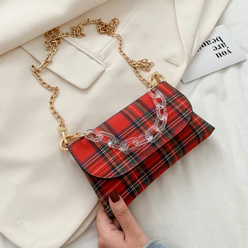 

Lady Baguette plaid Bag for woman 2020 new fashion Designer Shoulder Messenger Bag Canvas cross body chain bag mini handbag