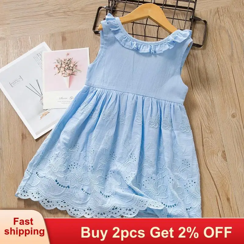 Baby girl dress summer baby girl kids dresses for girls Girl Ruffles Drawstring Bow Clothes Children Sleeveless girls dress