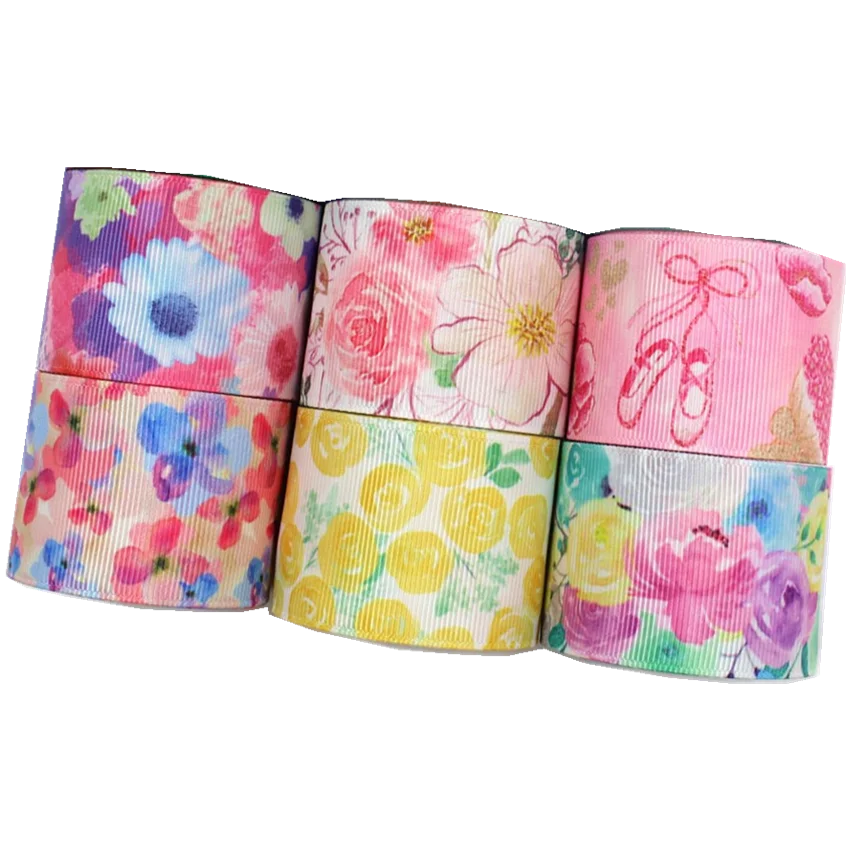 YJHSMY I-19411-936 38mm 5yards cartoon flower Thermal transfer Printed grosgrain Ribbons bow cap DIY accessories decorations | Дом и сад