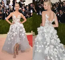Met Gala Rode Loper Celebrity Avondjurken 2020 Hoge Lage Organza Prom Dresses met 3D Bloemen Applicaties Vintage