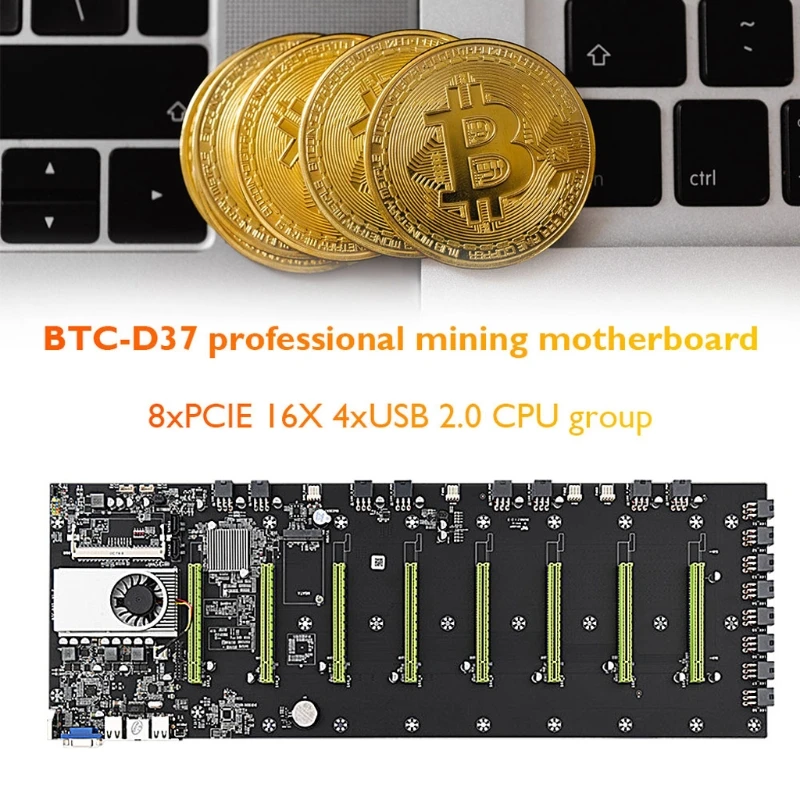 

KX4A BTC-D37 профессиональная майнинговая материнская плата 8 PCI-E 16X Слоты 4G DDR3 Sodimm память 128G mSATA SSD с 8-контактным кабелем
