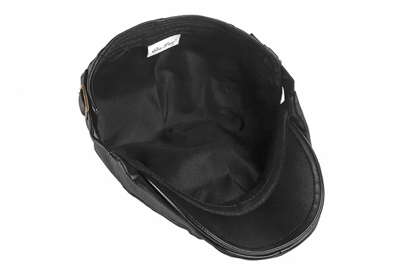 PU Leather Beret Hat For Men Imitation leather Herringbone Berets  Flat Peaked Forward Cap Women Solid Black Red Newsboy Hats