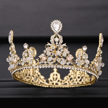 

Vintage Bridal Crown Baroque Gold Rhinestone Crystal Crown Wedding Hair Accessories Bridal headdress Queen Tiara Prom Accessorie
