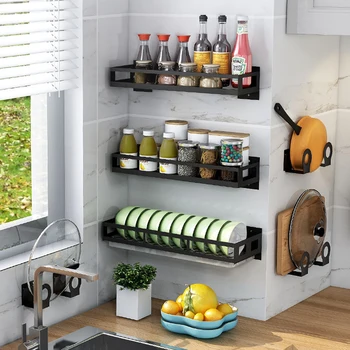 

Powder Coated Stainless Steel Wall-Mounted Kitchen Rack Utensils Rack Dish Drainer Knife Holder Condiments Rack 2020