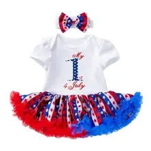 

Girls 4th July Dresses USA Flag Flip Shirt Independence Day Cotton Clothes Toddler Baby Summer Clothes with Headband