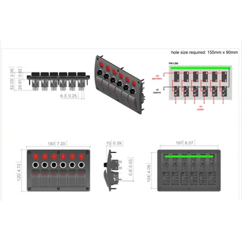 

LED Rocker Switch Panel Waterproof Replacement Accessories Boat Circuit Breakers 6 Gang