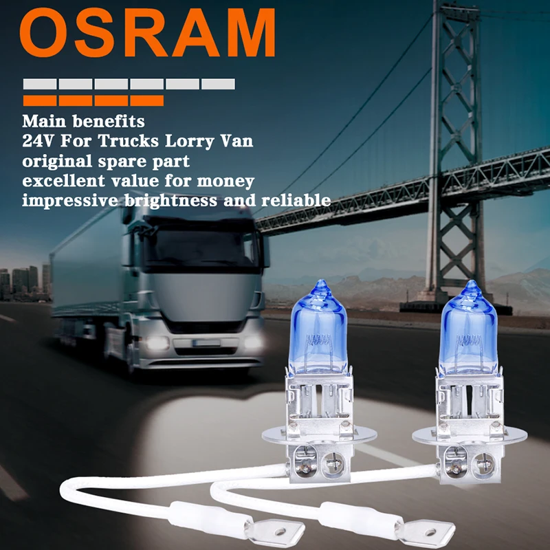 OSRAM h3 галогенные 100W 24V Автомобильные фары для грузовиков 62243TX PK22s 4000K H3 галогенные фары лампы для грузовиков аксессуары для ламп 1 пара