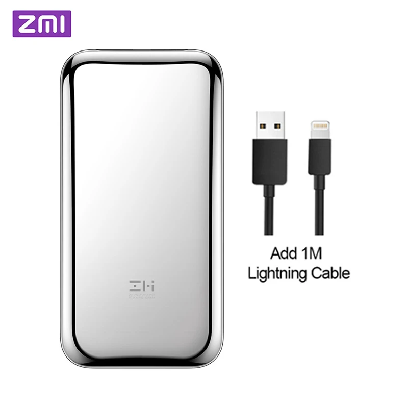 add lighting cable Просо ZMI space из нержавеющей стали, быстрая зарядка, Мобильная мощность 6000 мАч, чехол из ПУ кожи и адаптер для кабеля OTG - Цвет: add lighting cable